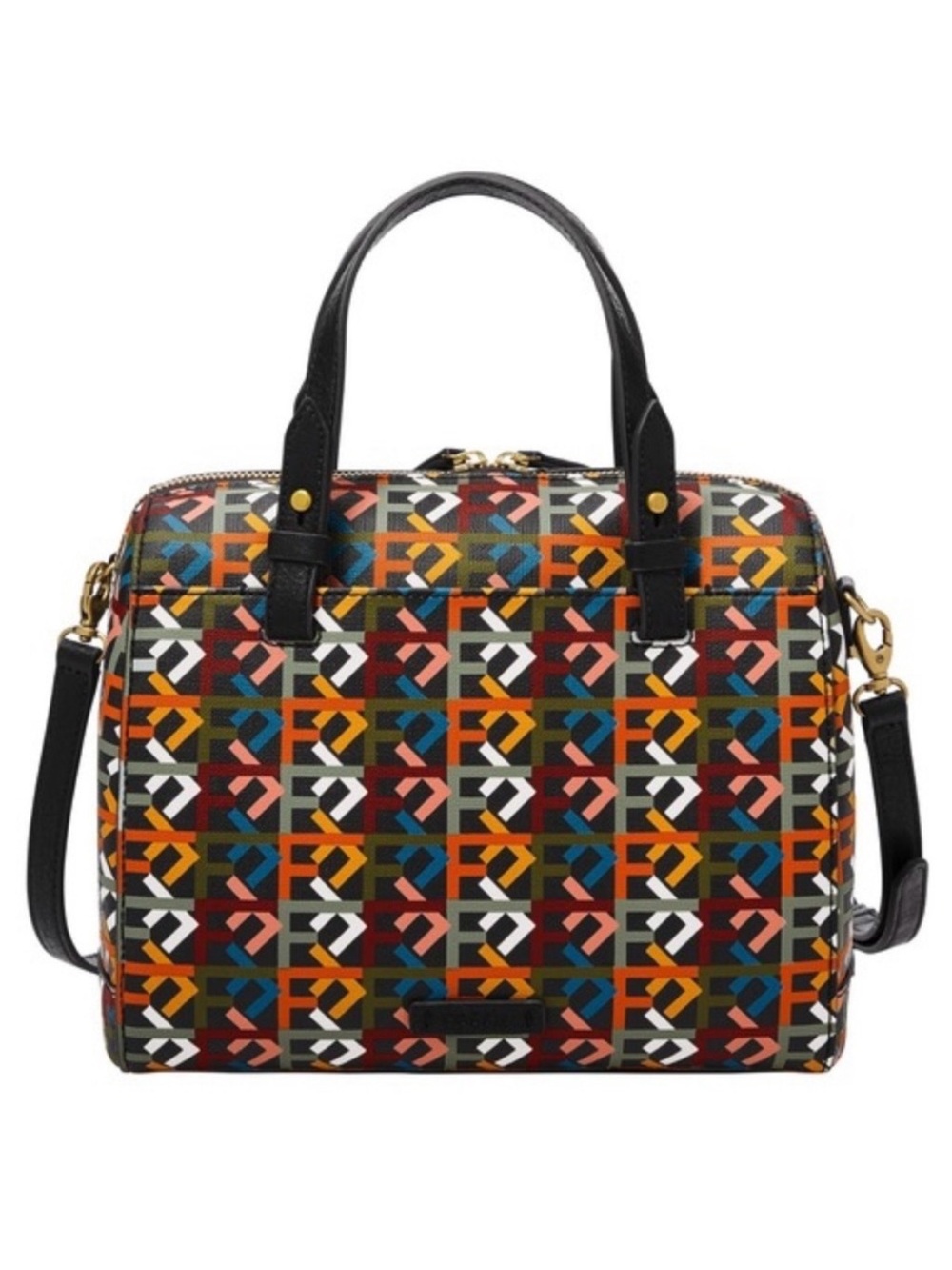 Fossil Multicolor Geometric Print Satchel with Black Handles
